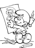 A coloring page of the smurfs
